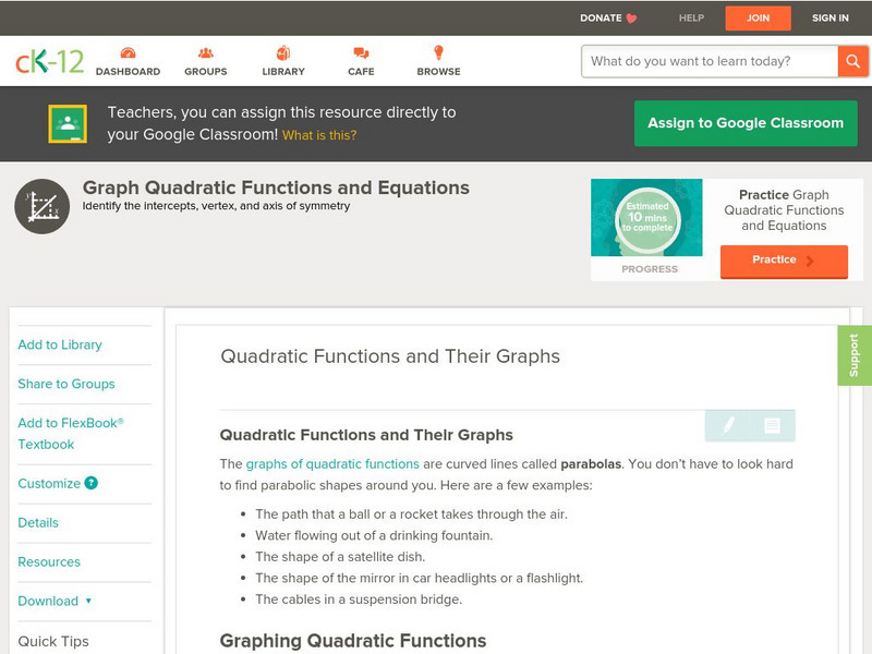 Ck 12: Algebra: Quadratic Functions and Their Graphs Unit Plan Ck 12: Algebra: Quadratic Functions and Their Graphs Unit Plan