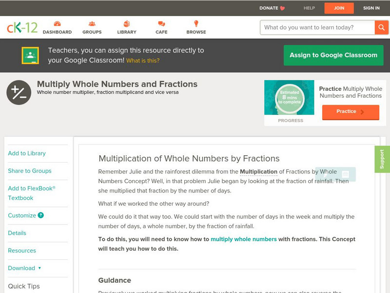Ck 12: Arithmetic: Multiplication of Whole Numbers by Fractions Unit Plan Ck 12: Arithmetic: Multiplication of Whole Numbers by Fractions Unit Plan