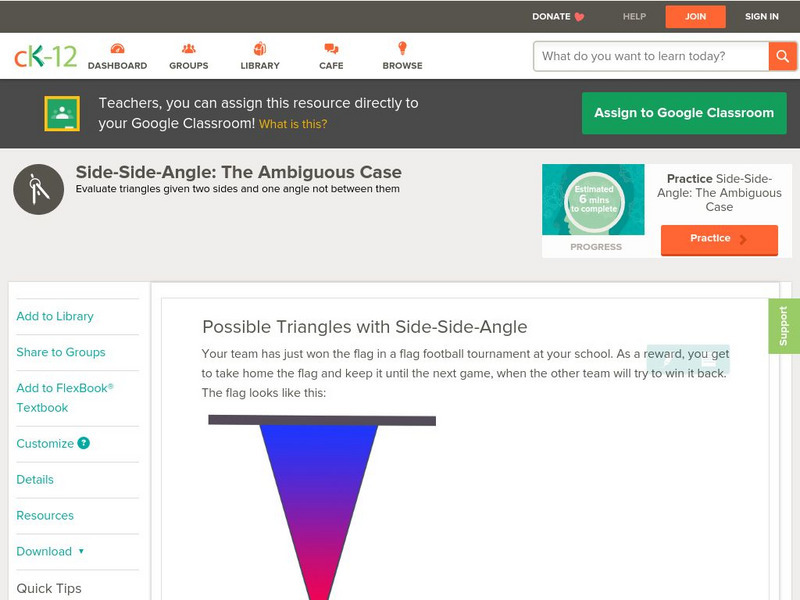 Ck 12: Trigonometry: Possible Triangles With Side Side Angle Unit Plan Ck 12: Trigonometry: Possible Triangles With Side Side Angle Unit Plan