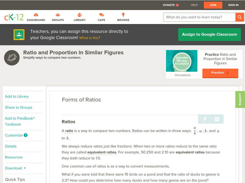 Ck 12: Geometry: Forms of Ratios Unit Plan Ck 12: Geometry: Forms of Ratios Unit Plan