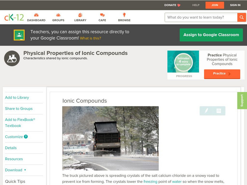 Ck 12: Physical Science: Ionic Compounds Unit Plan