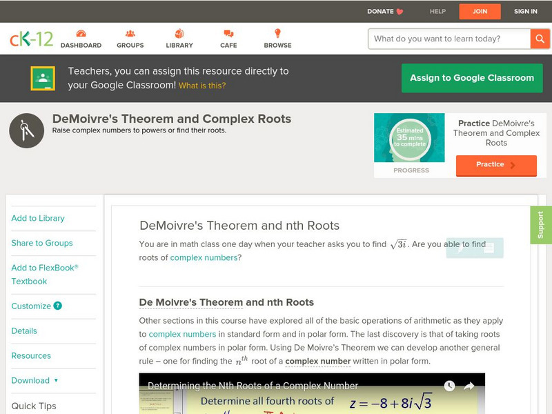 Ck 12: Trigonometry: De Moivre's Theorem and Nth Roots Unit Plan Ck 12: Trigonometry: De Moivre's Theorem and Nth Roots Unit Plan