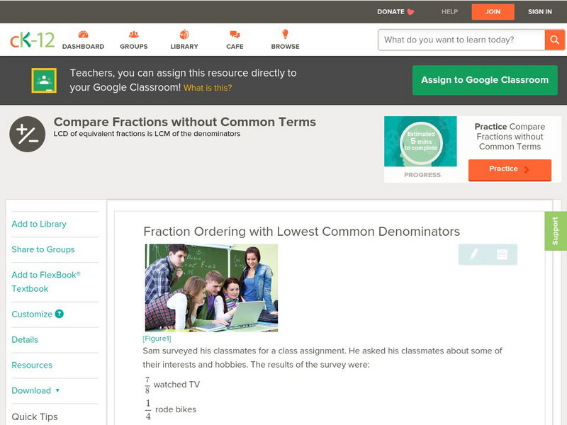 Ck 12: Fraction Comparison With Lowest Common Denominators Unit Plan Ck 12: Fraction Comparison With Lowest Common Denominators Unit Plan