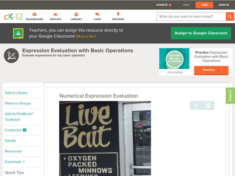 Ck 12: Algebra: Numerical Expression Evaluation Unit Plan