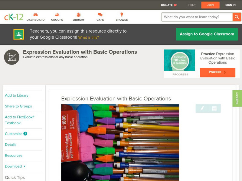 Ck 12: Algebra: Numerical Expression Evaluation With Basic Operations Unit Plan Ck 12: Algebra: Numerical Expression Evaluation With Basic Operations Unit Plan