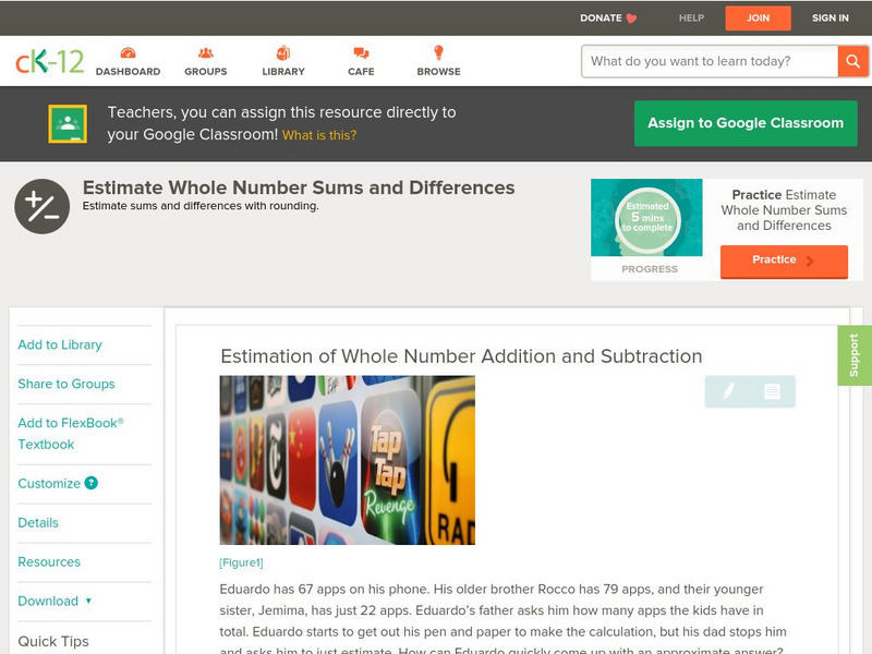 Ck 12: Arithmetic: Estimation of Whole Number Unit Plan Ck 12: Arithmetic: Estimation of Whole Number Unit Plan