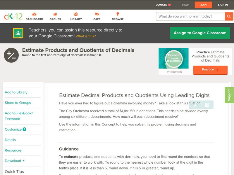 Ck 12: Arithmetic: Small Decimal Rounding to a Leading Digit Unit Plan Ck 12: Arithmetic: Small Decimal Rounding to a Leading Digit Unit Plan