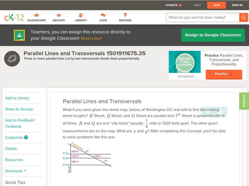 Ck 12: Geometry: Parallel Lines and Transversals Unit Plan Ck 12: Geometry: Parallel Lines and Transversals Unit Plan
