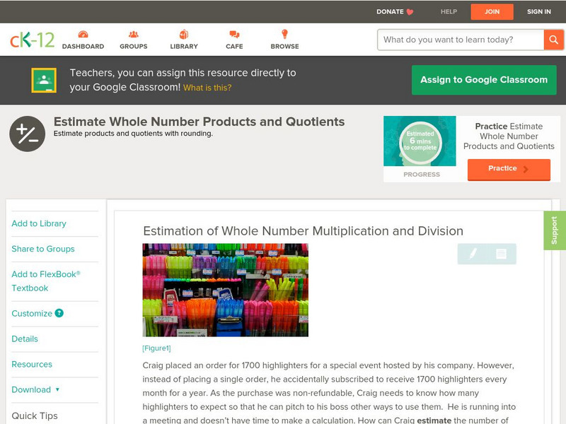 Ck 12: Arithmetic: Estimation of Whole Number Unit Plan Ck 12: Arithmetic: Estimation of Whole Number Unit Plan