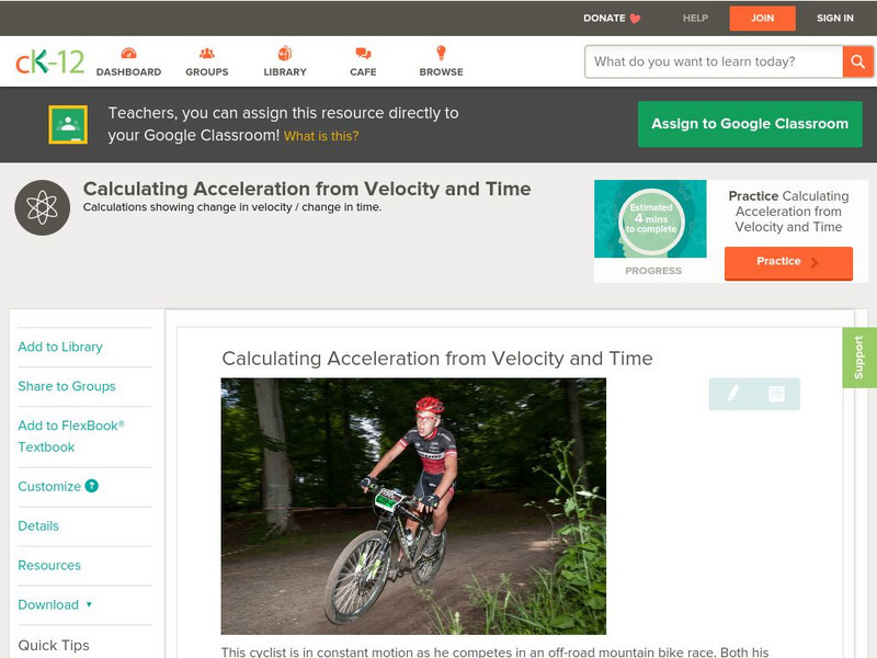 Ck 12: Phys. Science: Calculating Acceleration From Velocity and Time Unit Plan Ck 12: Phys. Science: Calculating Acceleration From Velocity and Time Unit Plan