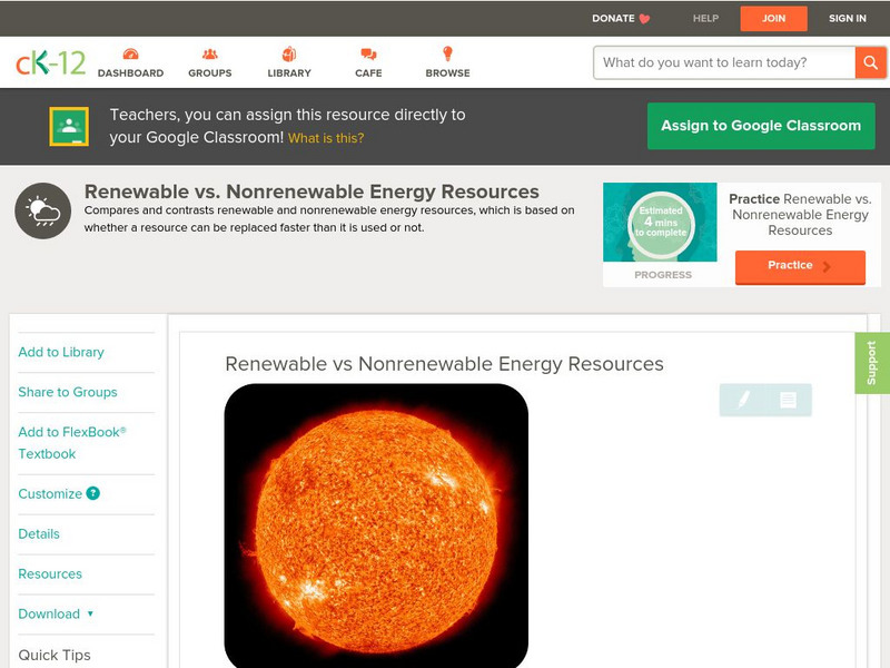 Ck 12: Earth Science: Renewable vs Non Renewable Energy Resources Unit Plan Ck 12: Earth Science: Renewable vs Non Renewable Energy Resources Unit Plan