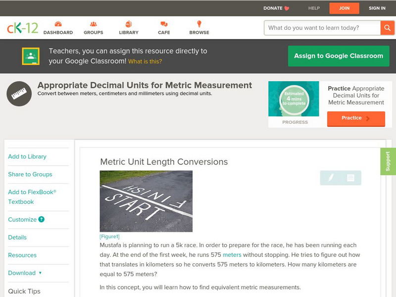 Ck 12: Measurement: Metric Unit Length Conversions Unit Plan