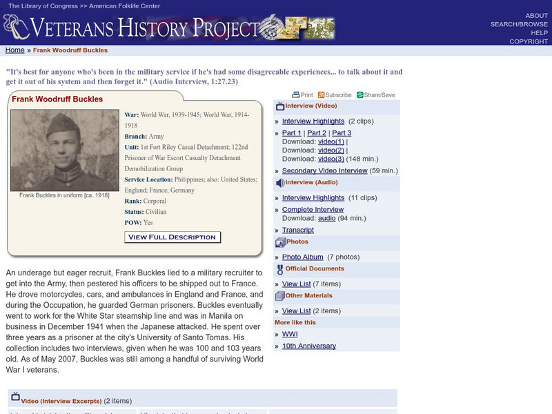 Loc: Veterans History Project, Last World War I Veteran Primary Loc: Veterans History Project, Last World War I Veteran Primary