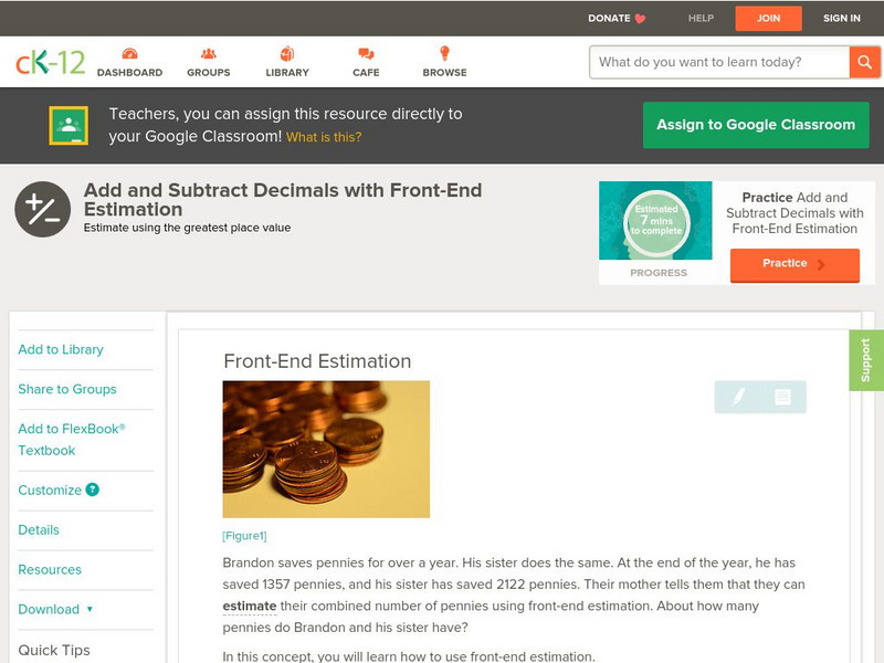 Ck 12: Arithmetic: Front End Estimation Grade 6 Unit Plan Ck 12: Arithmetic: Front End Estimation Grade 6 Unit Plan