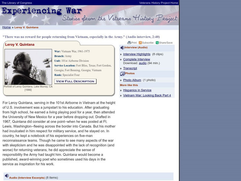 Loc: Experiencing War: Leroy v. Quintana Primary Loc: Experiencing War: Leroy v. Quintana Primary