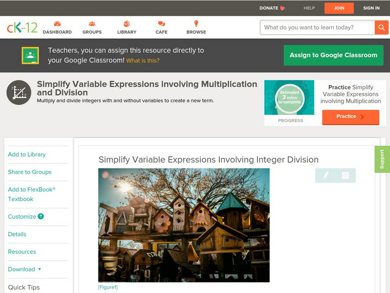 Ck 12: Algebra: Simplify Variable Expressions Unit Plan Ck 12: Algebra: Simplify Variable Expressions Unit Plan