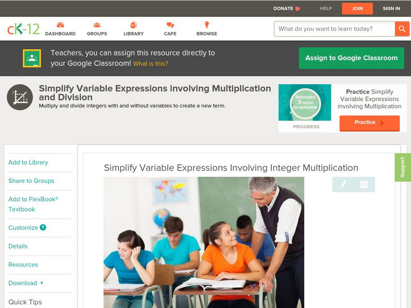 Ck 12: Algebra: Simplify Variable Expressions Unit Plan Ck 12: Algebra: Simplify Variable Expressions Unit Plan