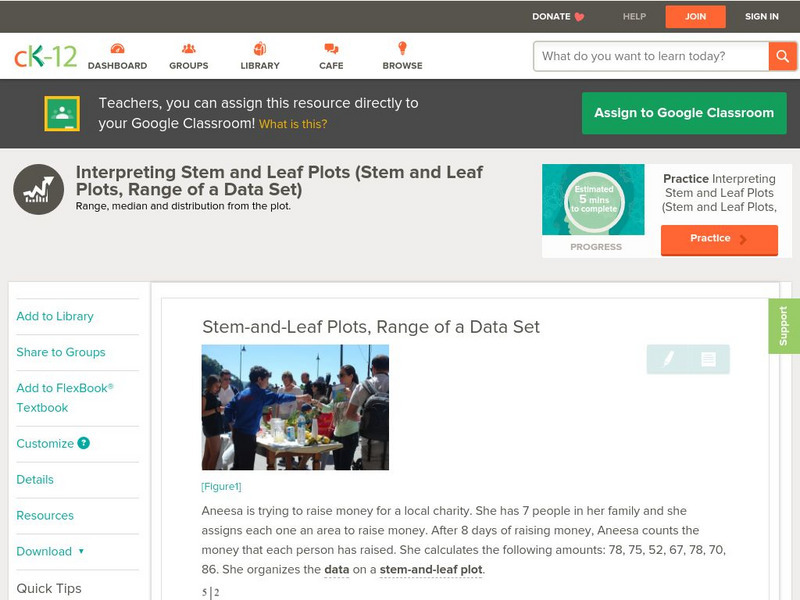 Ck 12: Statistics: Stem and Leaf Plots, Range of a Data Set Unit Plan Ck 12: Statistics: Stem and Leaf Plots, Range of a Data Set Unit Plan