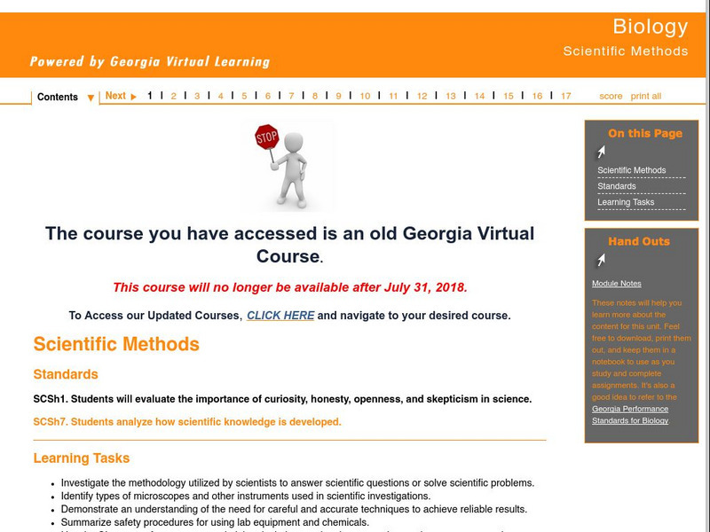 Ga Virtual Learning: Biology: Scientific Methods Unit Plan Ga Virtual Learning: Biology: Scientific Methods Unit Plan