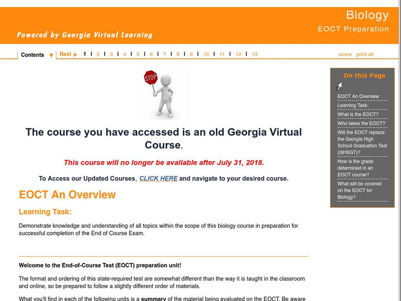 Ga Virtual Learning: Biology: Eoct Preparation Unit Plan Ga Virtual Learning: Biology: Eoct Preparation Unit Plan
