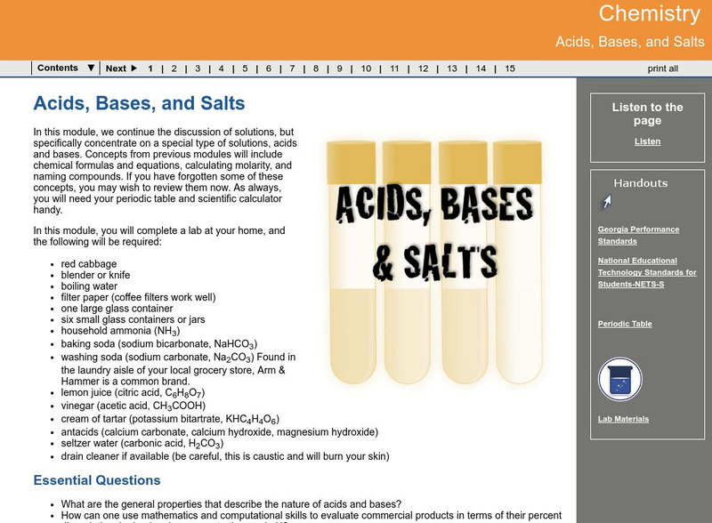 Ga Virtual Learning: Chemistry: Acids, Bases, and Salts Unit Plan Ga Virtual Learning: Chemistry: Acids, Bases, and Salts Unit Plan