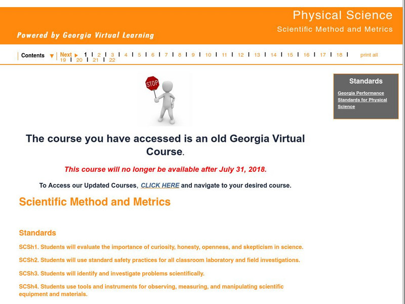 Ga Virtual Learning: Physical Science: Scientific Method and Metrics Unit Plan Ga Virtual Learning: Physical Science: Scientific Method and Metrics Unit Plan