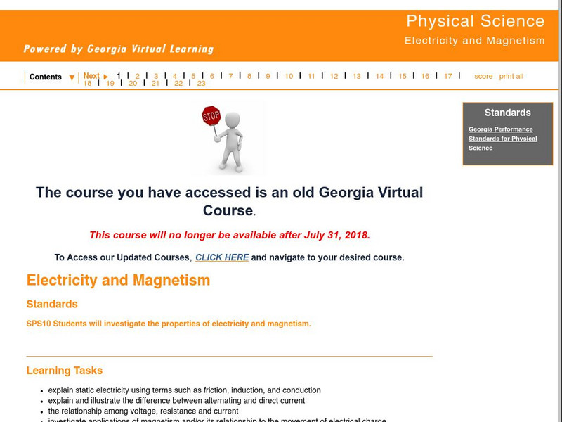Ga Virtual Learning: Physical Science: Electricity and Magnetism Unit Plan Ga Virtual Learning: Physical Science: Electricity and Magnetism Unit Plan