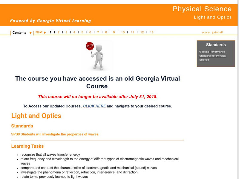 Ga Virtual Learning: Physical Science: Light and Optics Unit Plan Ga Virtual Learning: Physical Science: Light and Optics Unit Plan