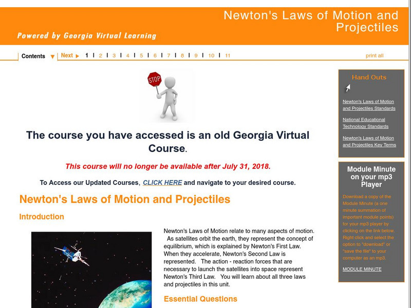 Ga Virtual Learning: Newton's Laws of Motion and Projectiles Unit Plan Ga Virtual Learning: Newton's Laws of Motion and Projectiles Unit Plan