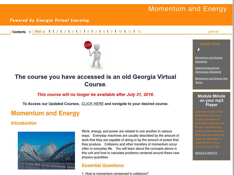 Ga Virtual Learning: Momentum and Energy Unit Plan Ga Virtual Learning: Momentum and Energy Unit Plan