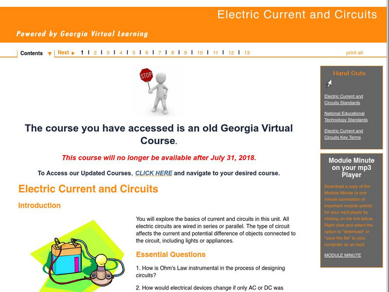 Ga Virtual Learning: Electric Current and Circuits Unit Plan Ga Virtual Learning: Electric Current and Circuits Unit Plan