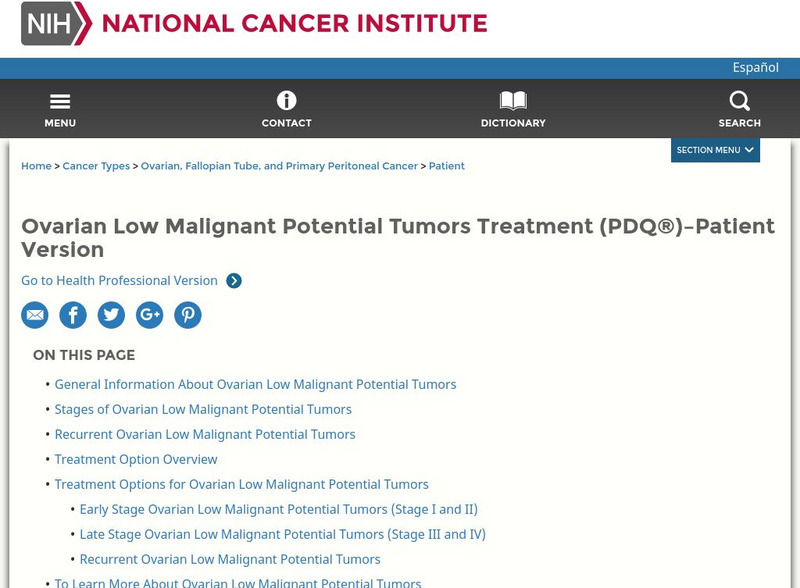 Cancer.gov: Ovarian Low Malignant Potential Tumors (Pdq) Handout Cancer.gov: Ovarian Low Malignant Potential Tumors (Pdq) Handout