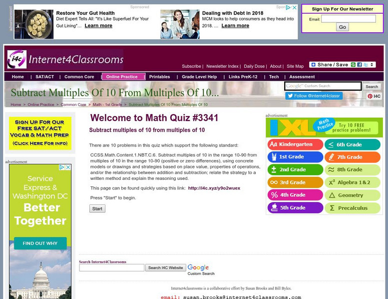 Internet 4 Classrooms: Subtract Multiples of 10 From Multiples of 10 Unknown Type