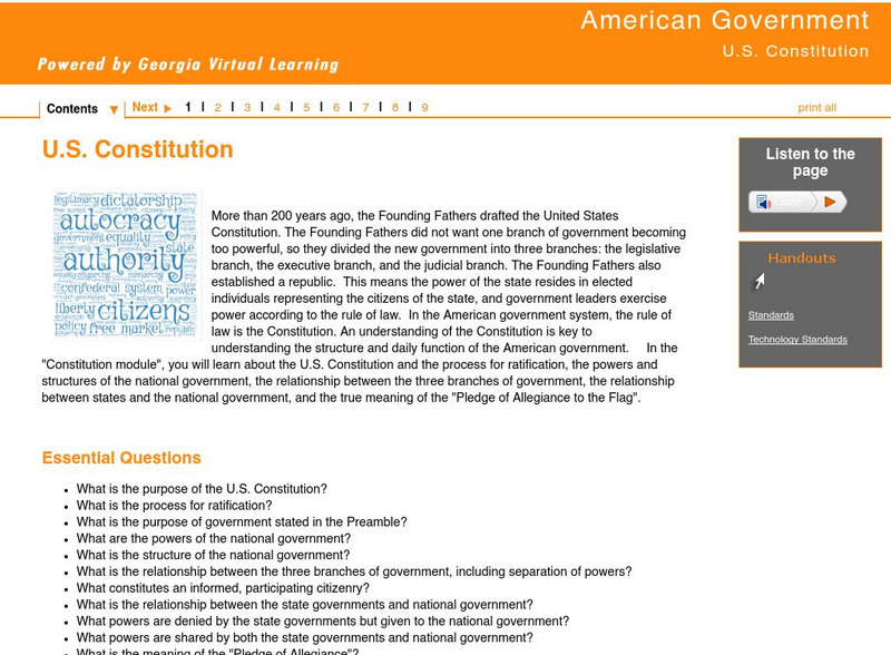 Ga Virtual Learning: American Government: The Constitution Unit Plan Ga Virtual Learning: American Government: The Constitution Unit Plan
