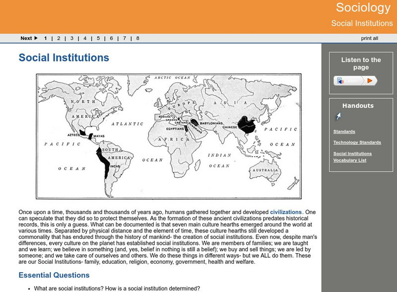 Ga Virtual Learning: Sociology: Social Institutions Unit Plan
