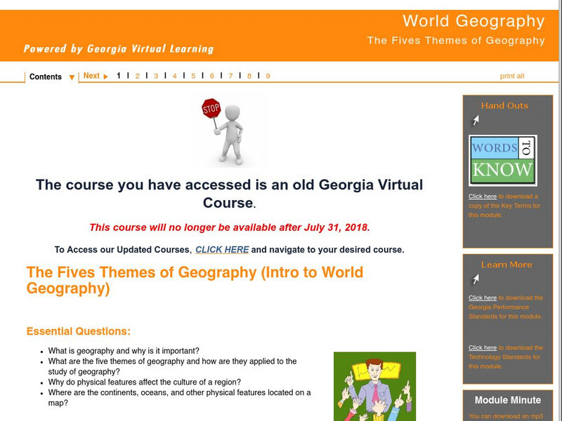 Ga Virtual Learning: World Geography: The Fives Themes of Geography Unit Plan Ga Virtual Learning: World Geography: The Fives Themes of Geography Unit Plan