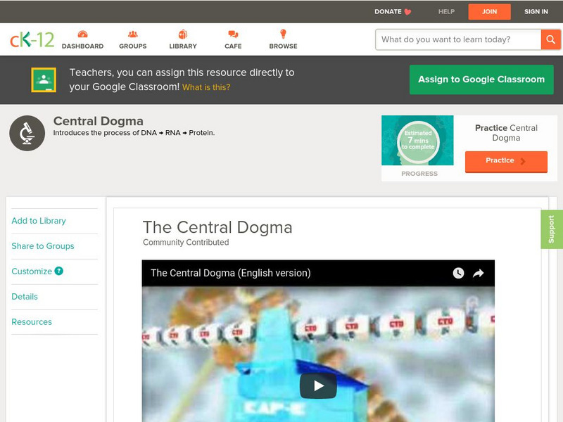 Ck 12: Central Dogma of Molecular Biology: The Central Dogma Instructional Video