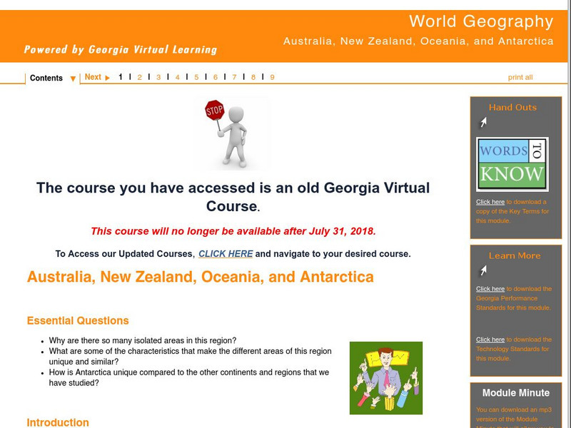 Ga Virtual Learning: World Geog: Australia, New Zealand, Oceania, and Antarctica Unit Plan Ga Virtual Learning: World Geog: Australia, New Zealand, Oceania, and Antarctica Unit Plan