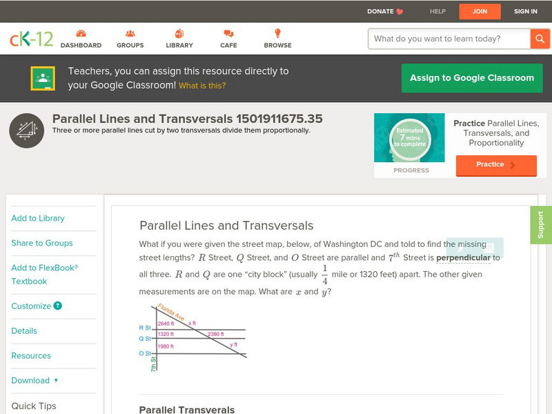 Ck 12: Geometry: Parallel Lines and Transversals Unit Plan Ck 12: Geometry: Parallel Lines and Transversals Unit Plan