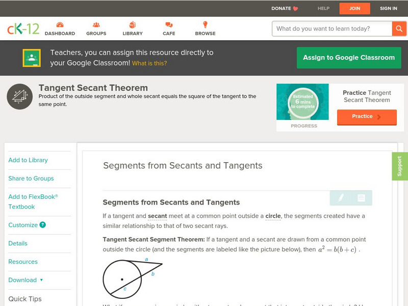 Ck 12: Geometry: Segments From Secants and Tangents Unit Plan Ck 12: Geometry: Segments From Secants and Tangents Unit Plan