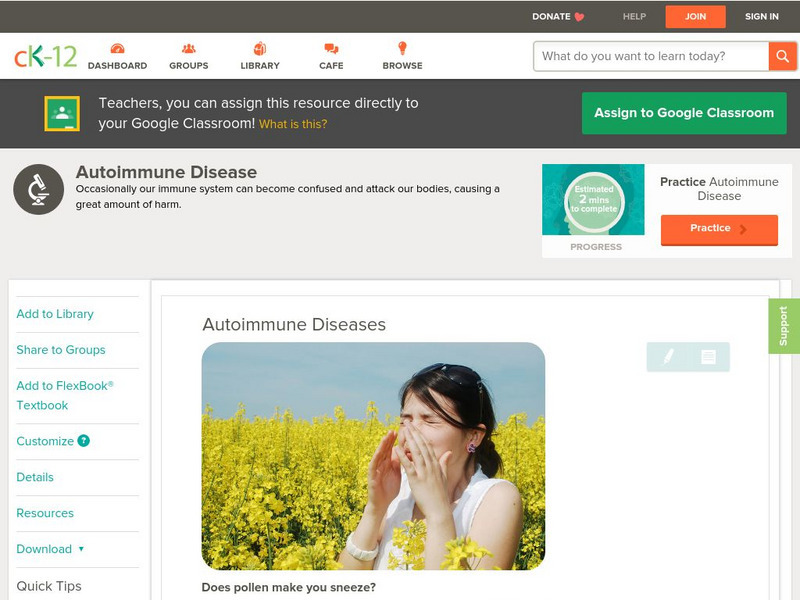 Ck 12: Life Science: Autoimmune Diseases Unit Plan Ck 12: Life Science: Autoimmune Diseases Unit Plan