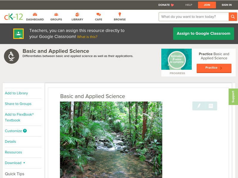 Ck 12: Life Science: Basic and Applied Science Unit Plan Ck 12: Life Science: Basic and Applied Science Unit Plan