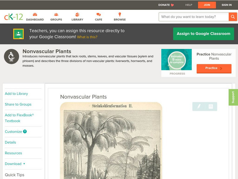 Ck 12: Life Science: Nonvascular Plants Unit Plan