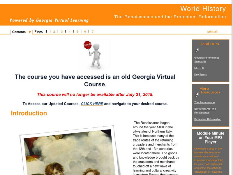 Ga Virtual Learning: World History: The Renaissance and Protestant Reformation Unit Plan Ga Virtual Learning: World History: The Renaissance and Protestant Reformation Unit Plan