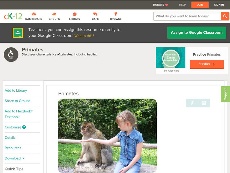 Ck 12: Life Science: Primates Unit Plan Ck 12: Life Science: Primates Unit Plan