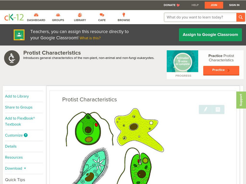 Ck 12: Life Science: Protist Characteristics Unit Plan Ck 12: Life Science: Protist Characteristics Unit Plan