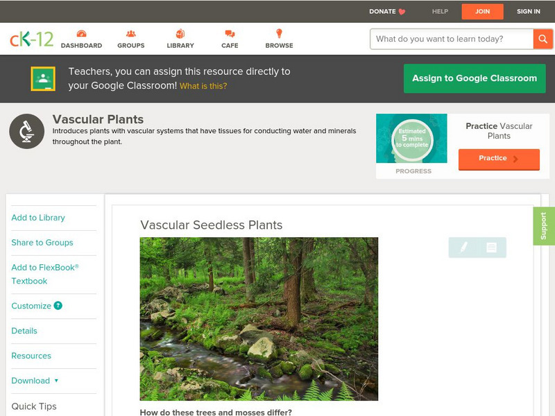 Ck 12: Life Science: Vascular Seedless Plants Unit Plan Ck 12: Life Science: Vascular Seedless Plants Unit Plan