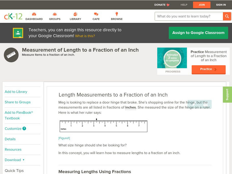 Ck 12: Measurement: Length Measurements to a Fraction of an Inch Unit Plan Ck 12: Measurement: Length Measurements to a Fraction of an Inch Unit Plan
