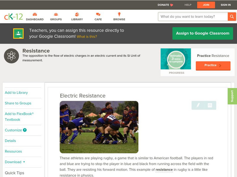 Ck 12: Physical Science: Electric Resistance Unit Plan