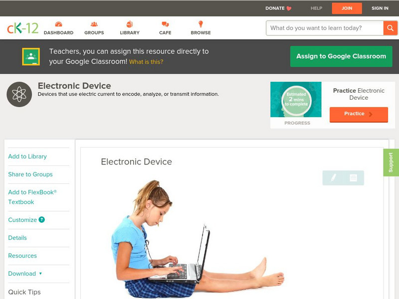 Ck 12: Physical Science: Electronic Device Unit Plan Ck 12: Physical Science: Electronic Device Unit Plan